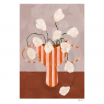 Plakat 30&times;40 cm White Flowers in Striped Vase &ndash; The Poster Club