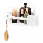 Valge taaskasutatud plastikust vannitoa nurgariiul, puurimisvaba Flex - Umbra