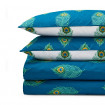 Valge/rohekassinine puuvillane pikendatud voodipesu kaheinimesevoodile 230x220 cm Peacock Feather - Their Nibs