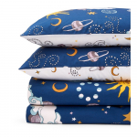 Valge/sinine puuvillane pikendatud voodipesu kaheinimesevoodile 230x220 cm Disco Space - Their Nibs