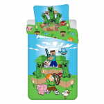 Roheline-sinine puuvillane laste voodipesu 140x200 cm Minecraft "Outdoor Mobs" - Jerry Fabrics