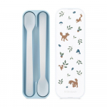 Helesinised plastmassist laste lusikad 2 tk komplektis Forest Friends - Mepal