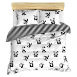 Must-valge laste voodipesu kaheinimesevoodile 200x200 cm Panda - Mijolnir