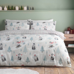 Flanellist voodipesu &uuml;heinimesevoodile naturaalses v&auml;rvitoonis 135x200 cm Brushed Christmas Penguins - Catherine Lansfield