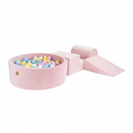 Roosa sametist-vahtplastist m&auml;nguv&auml;ljak 225x90x30 cm Montessori - Meowbaby