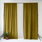Ookerkollane/roheline linane kardin 140x330 cm Moss Green - Linen Tales