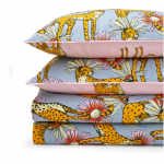 Roosa/hall puuvillane pikendatud voodipesu kaheinimesevoodile 230x220 cm Untamed Cheetah - Their Nibs