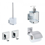 Seinale kinnitatav plastikust vannitoatarvikute komplekt l&auml;ikiva h&otilde;bedase tooniga Quadro - Wenko