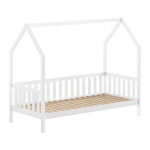 Valge majakujuline m&auml;nni t&auml;ispuidust lastevoodi koos voodip&otilde;hjaga 90x200 cm Cabane &ndash; Vipack