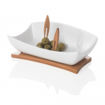Valge portselanist serveerimiskauss koos bambusest alusega Hors D'Oeuvre &ndash; Brandani