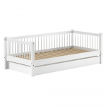 Valge p&ouml;&ouml;gipuidust lastevoodi v&auml;ljat&otilde;mmatava voodi ja panipaigaga 90x200 cm Forrest - Vipack