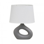 Valge-hall keraamiline lauavalgusti tekstiilist varjuga (k&otilde;rgus 30 cm) - Casa Selecci&oacute;n