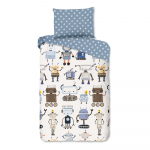 Sinine-beež puuvillane laste voodipesu &uuml;heinimesevoodile 140x200 cm Robo - Good Morning