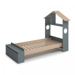 Majakujuline hallikasroheline m&auml;nnispoonist lastevoodi koos panipaiga ja voodip&otilde;hjaga 90x190 cm Odessa - Marckeric