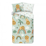 Roheline puuvillane laste pikendatud voodipesu &uuml;heinimesevoodile 140x220 cm Lions - Good Morning