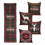 Komplekt 4 j&otilde;ulupadjakatet ja lauajooksikut Tartan Christmas - Minimalist Cushion Covers