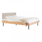 Polsterdatud/puitlaastplaadist kaheinimesevoodi tammepuust dekooriga ja liistudest raamiga 200x200 cm naturaalses v&auml;rvitoonis Streiko - noo.ma