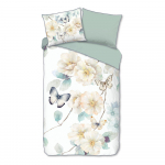 Valge-roheline pikendatud satiin-puuvillast voodipesu &uuml;heinimesevoodile 140x220 cm Adiwanya - Descanso