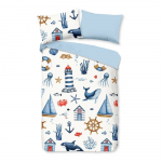 Sinine-kreem puuvillane laste voodipesu v&otilde;revoodile 100x135 cm Ahoy - Good Morning