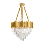 Kuldse v&auml;rvi metallist ripplamp kristallvarjuga, l&auml;bim&otilde;&otilde;duga 73 cm Grane - Nova Luce