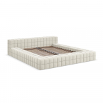 Kreem polsterdatud kaheinimesevoodi koos voodip&otilde;hjaga 160x200cm Akela - Makamii