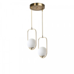 Valge-kuldne rippvalgusti klaasist varjuga &oslash; 25 cm Ahu - Opviq lights