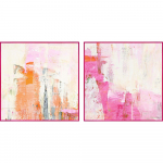 Tr&uuml;kitud/k&auml;sitsi maalitud elementidega maalid 2tk komplektis 41,5x41,5 cm New Age Pink - Malerifabrikken