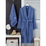 Sinine puuvillane hommikumantli ja k&auml;ter&auml;tiku komplekt suurus S/M - Mila Home