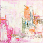 Tr&uuml;kitud/k&auml;sitsi maalitud elementidega l&otilde;uendimaal 102x102 cm New Age Pink - Malerifabrikken
