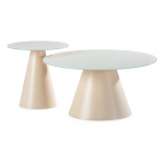 Kreem &uuml;mmargune kohvilaud klaasist pealispinnaga, 2 tk komplektis &oslash; 80 cm, Vida - MOME