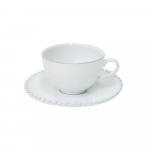 Valge keraamiline kruus koos taldrikuga , 250 ml Pearl - Costa Nova