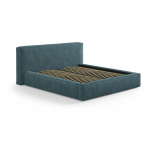 Sinine polsterdatud kaheinimesevoodi panipaigaga ja liistudest raamiga 200x200 cm Simon Olivia - Micadoni