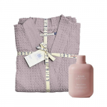 KlipShop Linen Tales Powder Linen & Cotton Honeycomb Waffle Bathrobe + HAAN Body Lotion, L-XL