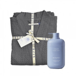 KlipShop Linen Tales Dark Grey Linen & Cotton Honeycomb Waffle Bathrobe + HAAN Soap, L-XL
