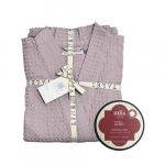 KlipShop Linen Tales Powder Linen & Cotton Honeycomb Waffle Bathrobe + MKS eco Skin Butter, L-XL