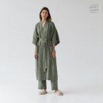 Linen Tales Four Leaf Clover Linen Summer Bathrobe Unisex Linasest l&uuml;hikeste varrukatega hommikumantel, S-M