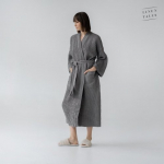 Linen Tales Dark Grey Linen & Cotton Honeycomb Waffle Bathrobe Unisex Linane hommikumantel, S-M