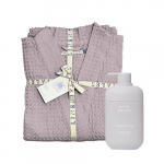 KlipShop Linen Tales Powder Linen & Cotton Honeycomb Waffle Bathrobe + HAAN Hand Soap, L-XL