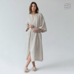 Linen Tales Melange Linen Summer Bathrobe Unisex Linasest l&uuml;hikeste varrukatega hommikumantel, L-XL