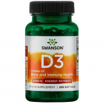 SWANSON Vitamin D3, Highest Potency  D3-vitamiin koos linaseemne&otilde;liga, 250 kapslit