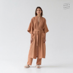 Linen Tales Butterum Linen Summer Bathrobe Unisex Linasest l&uuml;hikeste varrukatega hommikumantel, S-M