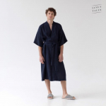 Linen Tales Bilberry Blue Linen Summer Bathrobe Unisex Linasest l&uuml;hikeste varrukatega hommikumantel, L-XL