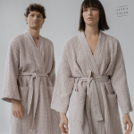 Linen Tales Powder Linen & Cotton Honeycomb Waffle Bathrobe Unisex Linane hommikumantel, L-XL