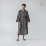 Linen Tales Dark Grey Linen & Cotton Honeycomb Waffle Bathrobe Unisex Linane hommikumantel, L-XL