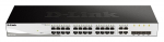 D-LINK DGS-1210-28, Gigabit Smart Switch with 24 10/100/1000Base-T ports and 4 Gigabit MiniGBIC (SFP) ports, 802.3x Flow Control, 802.3ad Link Aggregation, 802.1Q VLAN, 802.1p Priority Queues, Port mirroring, Jumbo Frame support, 802.1D STP, ACL, LLD ...
