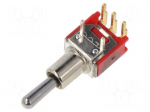 Switch: toggle | Pos: 3 | SPDT | ON-OFF-ON | Leads: for PCB,angled | 20m&Omega;