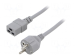 Cable | 3x1.5mm2 | CEE 7/7 (E/F) plug,IEC C19 female | PVC | 2m | grey