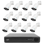 NVR PNI House IP716 video surveillance package, 16 IP channels 4K, H.265, ONVIF and 12 PNI IP125 cameras with IP, 5MP, IP66