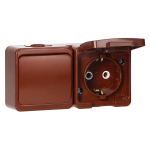 Uued tooted // Gniazdo  pojedyncze 2P+Z bryzgood. SCHUKO z klapką w kol.wyrobu + Łącznik 1-biegunowy IP44, SMART, brązowy