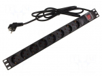 Plug socket strip: protective | Sockets: 8 | 230VAC | 16A | black | 2m